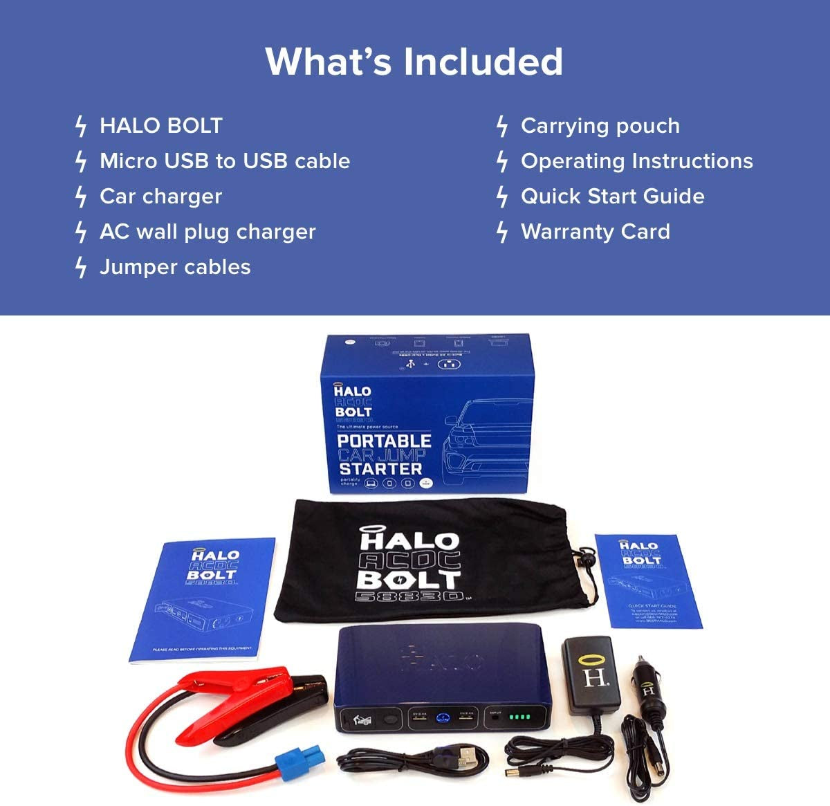 Bolt 58830 MWh Portable Power Bank and Car Jump Starter with AC Outlet, Car Charger, and USB Ports